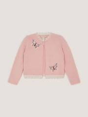 Monsoon Pink Sequin Butterfly Fluffy Cardigan - Image 1 of 3