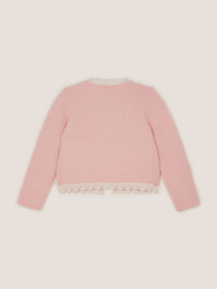 Monsoon Pink Sequin Butterfly Fluffy Cardigan - Image 2 of 3 Monsoon Pink Sequin Butterfly Fluffy Cardigan - Image 2 of 3