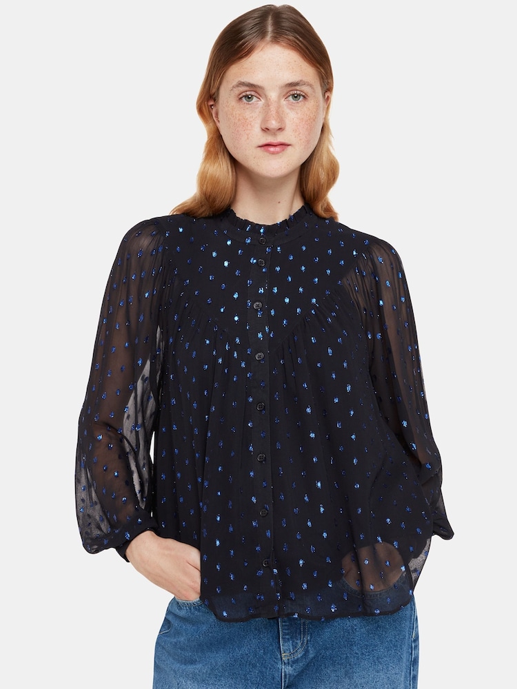 Whistles Blue Mia Metallic Dobby Top - Image 1 of 5