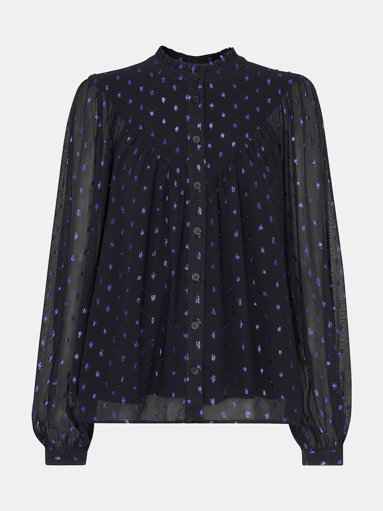 Whistles Blue Mia Metallic Dobby Top - Image 5 of 5