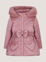 Monsoon Pink Faux Fur Belted Bow Coat - Image 2 of 4