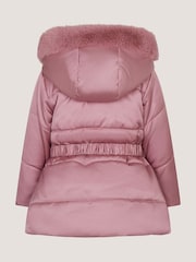Monsoon Pink Faux Fur Belted Bow Coat - Image 3 of 4