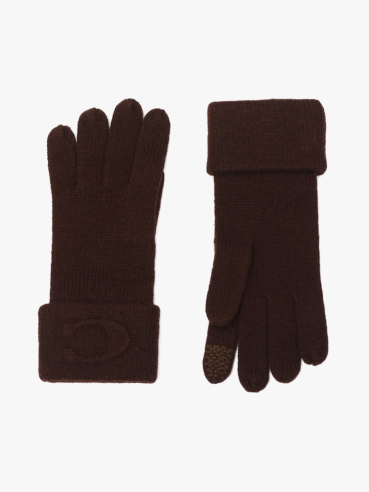 COACH Brown Signature Embossed Knit Gloves - Image 1 of 4