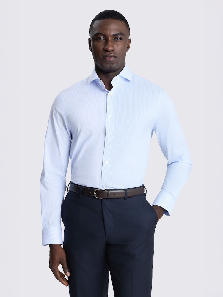 MOSS Blue Tailored Fit Stripe Stretch Shirt - Image 1 of 2