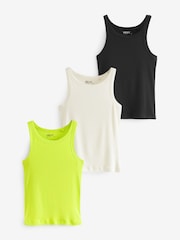 Black/Ecru/Lime Ribbed Racer Neck Vests 3 Pack - Image 1 of 6
