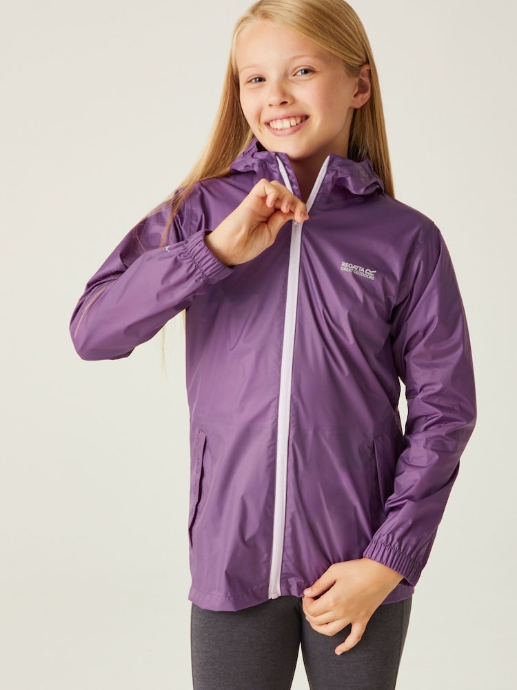 Regatta Purple Kids Waterproof Pack It Jacket III - Image 2 of 7 Regatta Purple Kids Waterproof Pack It Jacket III - Image 2 of 7