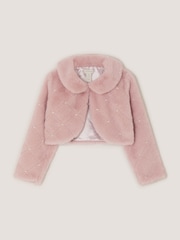 Monsoon Pink Posie Pearl Faux Fur Jacket - Image 1 of 3