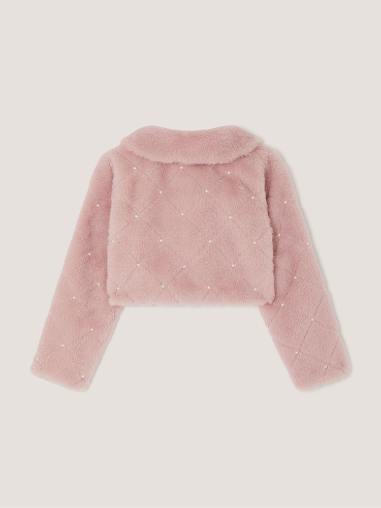 Monsoon Pink Posie Pearl Faux Fur Jacket - Image 2 of 3 Monsoon Pink Posie Pearl Faux Fur Jacket - Image 2 of 3
