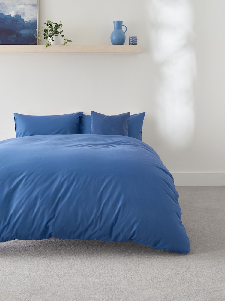 Blue Easy Care Polycotton Plain Duvet Cover and Pillowcase Set - Image 1 of 7