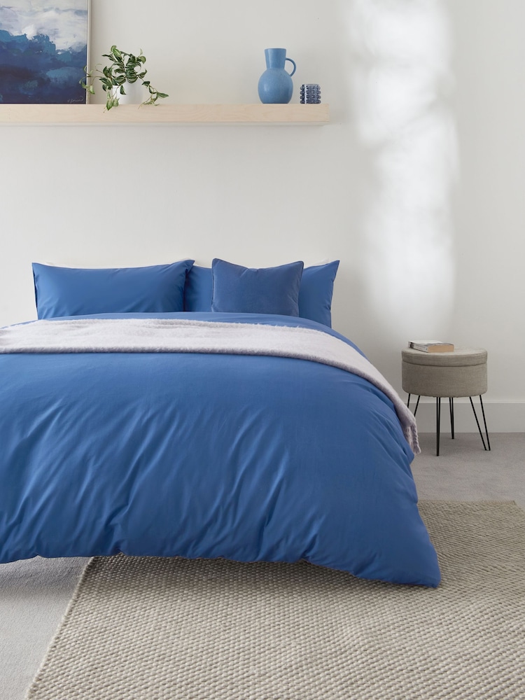 Blue Easy Care Polycotton Plain Duvet Cover and Pillowcase Set - Image 2 of 7