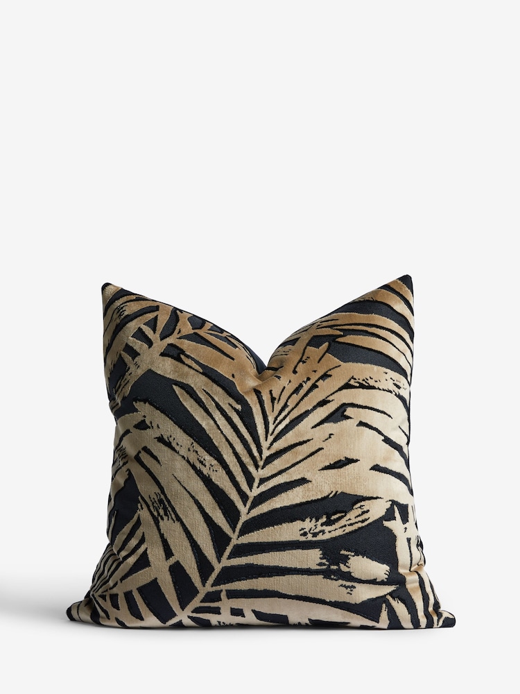 Black Cut Velvet Leaf 50 x 50cm Feather Filled Cushion - Image 2 of 4