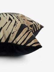 Black Cut Velvet Leaf 50 x 50cm Feather Filled Cushion - Image 3 of 4