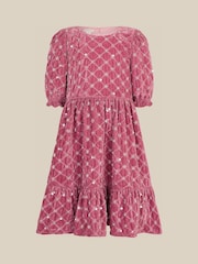 Monsoon Pink Gracie Embellished Velvet Party Dress - Image 1 of 3