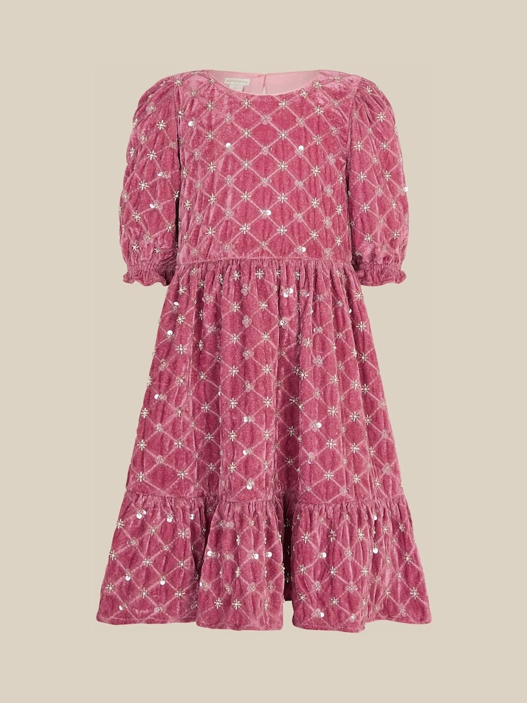 Monsoon Pink Gracie Embellished Velvet Party Dress - Image 1 of 3 Monsoon Pink Gracie Embellished Velvet Party Dress - Image 1 of 3