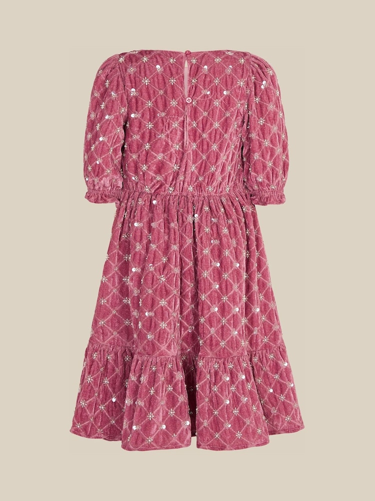 Monsoon Pink Gracie Embellished Velvet Party Dress - Image 2 of 3 Monsoon Pink Gracie Embellished Velvet Party Dress - Image 2 of 3