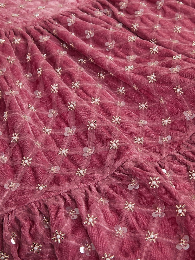 Monsoon Pink Gracie Embellished Velvet Party Dress - Image 3 of 3 Monsoon Pink Gracie Embellished Velvet Party Dress - Image 3 of 3