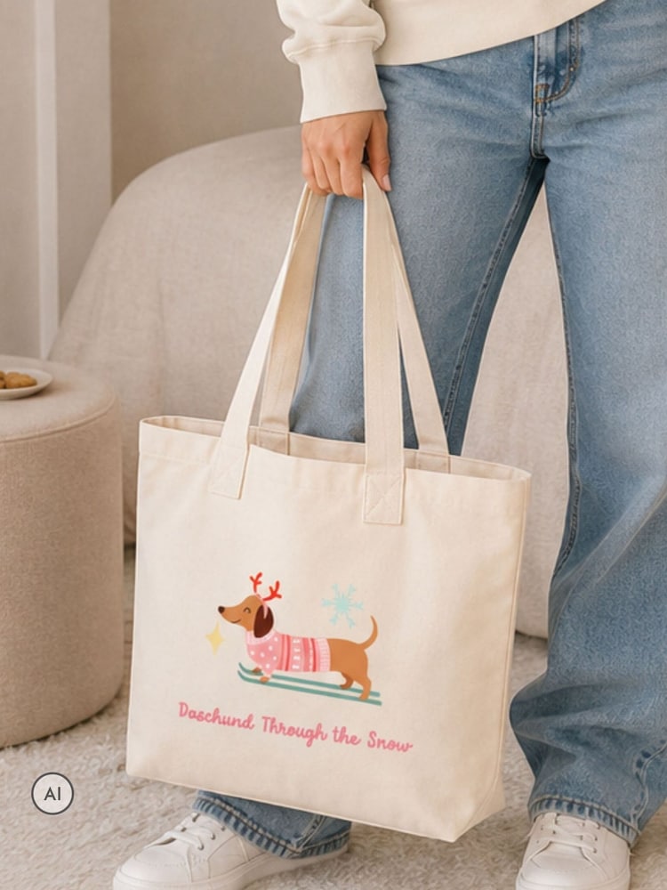 Personalised Christmas Skiing Dachshund Tote Bag by Koko Blossom - Image 1 of 3