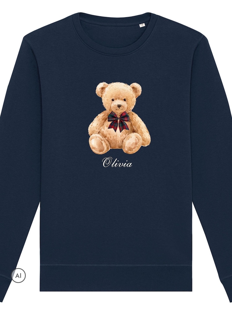 Personalised Adults NAVY Christmas Preppy Bear Sweatshirt by Koko Blossom - Image 4 of 4