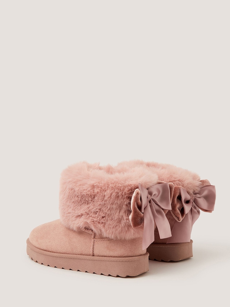 Monsoon Pink Velvet Bow Fluffy Ankle Boots - Image 2 of 3 Monsoon Pink Velvet Bow Fluffy Ankle Boots - Image 2 of 3