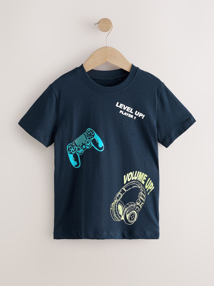 Navy Blue Gamer Regular Fit Short Sleeve Graphic T-Shirt (3-16yrs) - Image 1 of 4 Navy Blue Gamer Regular Fit Short Sleeve Graphic T-Shirt (3-16yrs) - Image 1 of 4