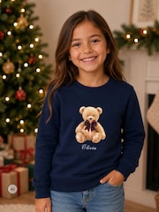 Personalised Kids NAVY Christmas Preppy Bear Sweatshirt by Koko Blossom - Image 1 of 4