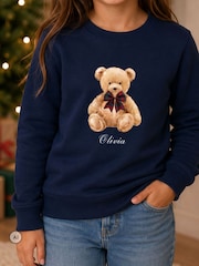 Personalised Kids NAVY Christmas Preppy Bear Sweatshirt by Koko Blossom - Image 2 of 4