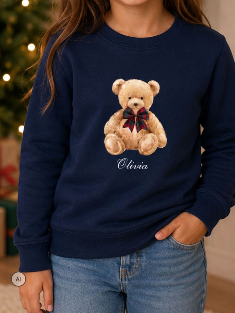 Personalised Kids NAVY Christmas Preppy Bear Sweatshirt by Koko Blossom - Image 2 of 4 Personalised Kids NAVY Christmas Preppy Bear Sweatshirt by Koko Blossom - Image 2 of 4