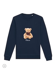 Personalised Kids NAVY Christmas Preppy Bear Sweatshirt by Koko Blossom - Image 3 of 4