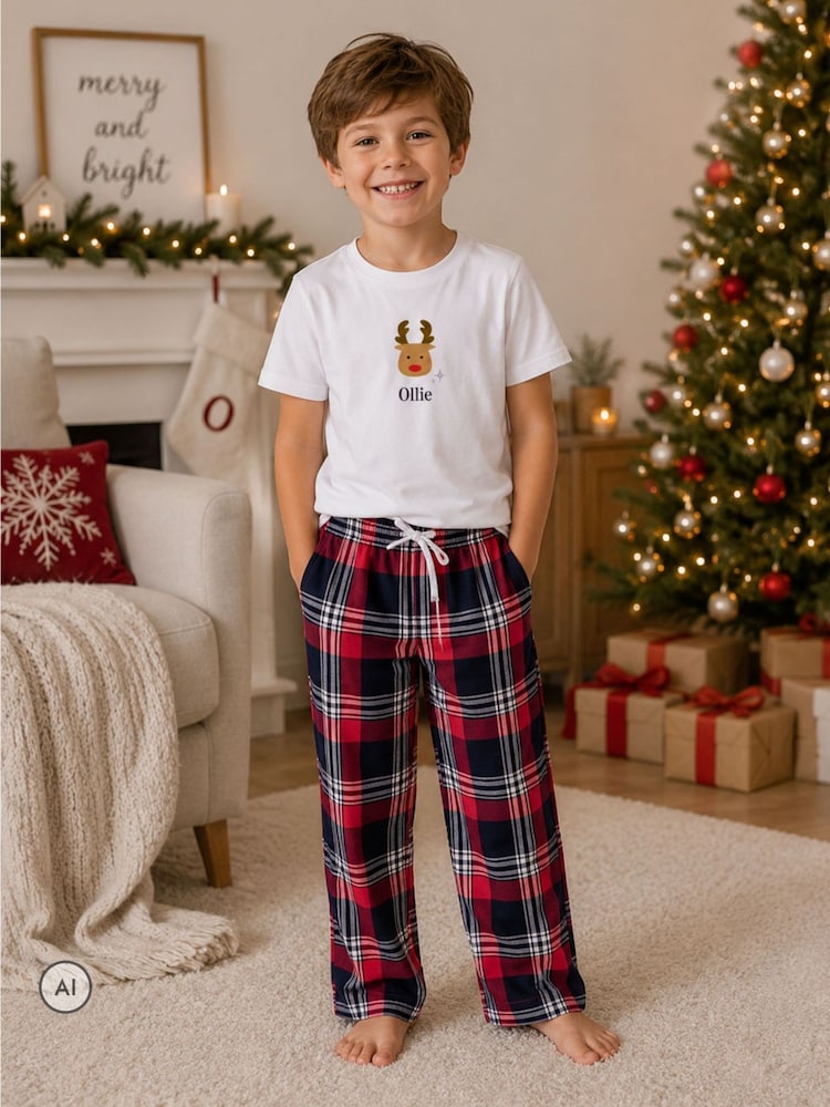 Personalised  Kid's Reindeer Christmas Pyjamas by Koko Blossom - Image 1 of 3