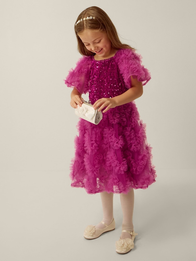 Monsoon Pink Cora Sequin Ruffle Party Dress - Image 1 of 4