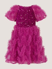 Monsoon Pink Cora Sequin Ruffle Party Dress - Image 2 of 4