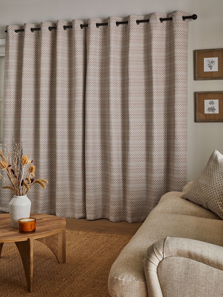 Natural/Pink Chunky Texture Eyelet Lined Curtains - Image 1 of 5