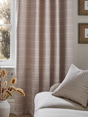 Natural/Pink Chunky Texture Eyelet Lined Curtains - Image 2 of 5