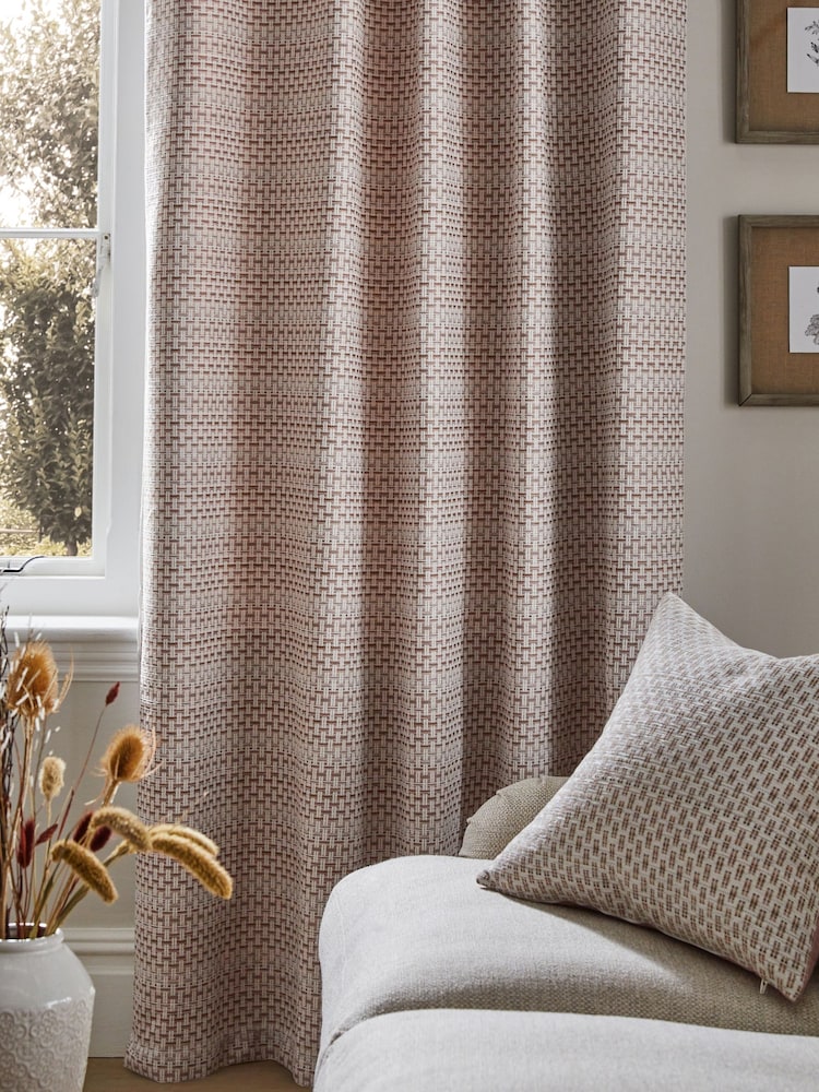 Natural/Pink Chunky Texture Eyelet Lined Curtains - Image 2 of 5