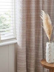 Natural/Pink Chunky Texture Eyelet Lined Curtains - Image 3 of 5