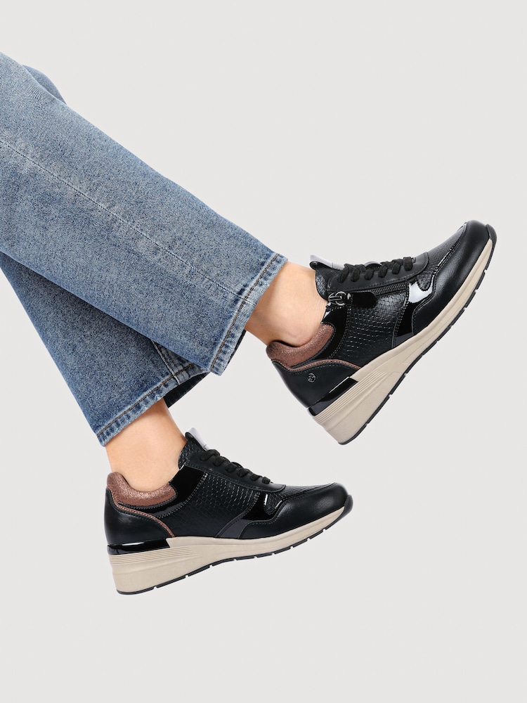 Negru - Pantofi sport Pavers cu platformă cu șireturi și fermoar lateral - Imaginea 1 din 6