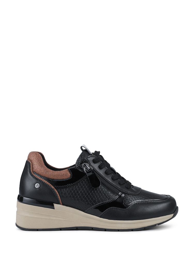 Negru - Pantofi sport Pavers cu platformă cu șireturi și fermoar lateral - Imaginea 2 din 6