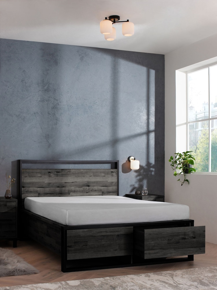Bronx Black Oak Effect Axel Wooden Drawer Storage Bed Frame - Image 2 of 7