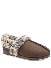 Pavers Chocolate Brown Wide Fit Hands Free Fur Lined Full Slippers - Image 2 of 6