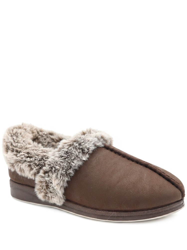Pavers Chocolate Brown Wide Fit Hands Free Fur Lined Full Slippers - Image 2 of 6 Pavers Chocolate Brown Wide Fit Hands Free Fur Lined Full Slippers - Image 2 of 6