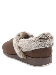 Pavers Chocolate Brown Wide Fit Hands Free Fur Lined Full Slippers - Image 3 of 6