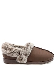 Pavers Chocolate Brown Wide Fit Hands Free Fur Lined Full Slippers - Image 4 of 6