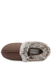 Pavers Chocolate Brown Wide Fit Hands Free Fur Lined Full Slippers - Image 5 of 6