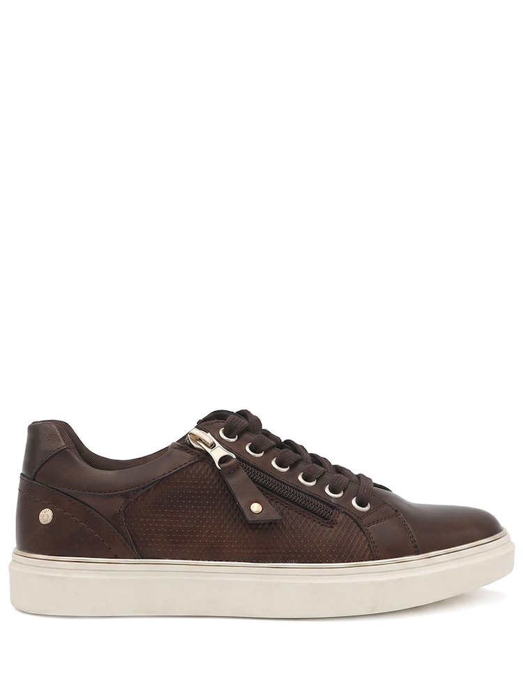 Pavers Chocolate Brown Wide Fit Zip & Lace Trainers With Grip Sole - Image 2 of 6 Pavers Chocolate Brown Wide Fit Zip & Lace Trainers With Grip Sole - Image 2 of 6