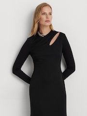 Lauren Ralph Lauren Chain Trim Jersey Long Sleeve Black Gown - Image 4 of 5