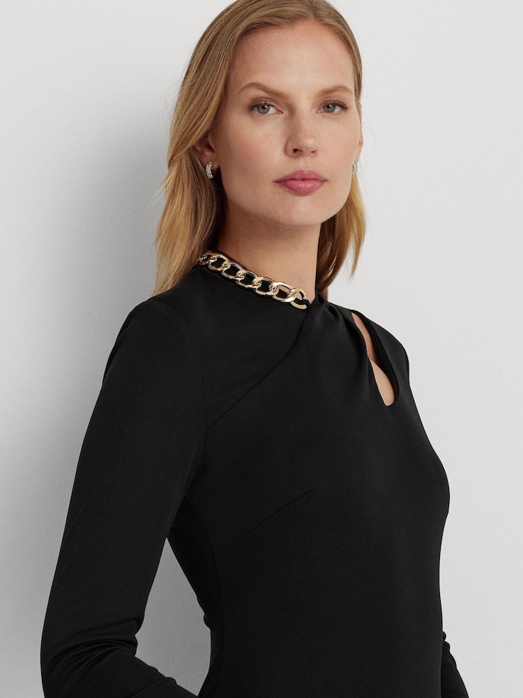 Lauren Ralph Lauren Chain Trim Jersey Long Sleeve Black Gown - Image 5 of 5 Lauren Ralph Lauren Chain Trim Jersey Long Sleeve Black Gown - Image 5 of 5