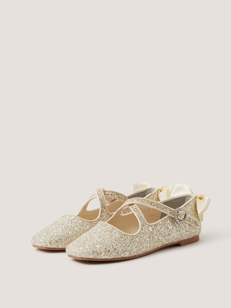 Monsoon Cream Glitter Crossover Ballet Flats - Image 1 of 3 Monsoon Cream Glitter Crossover Ballet Flats - Image 1 of 3