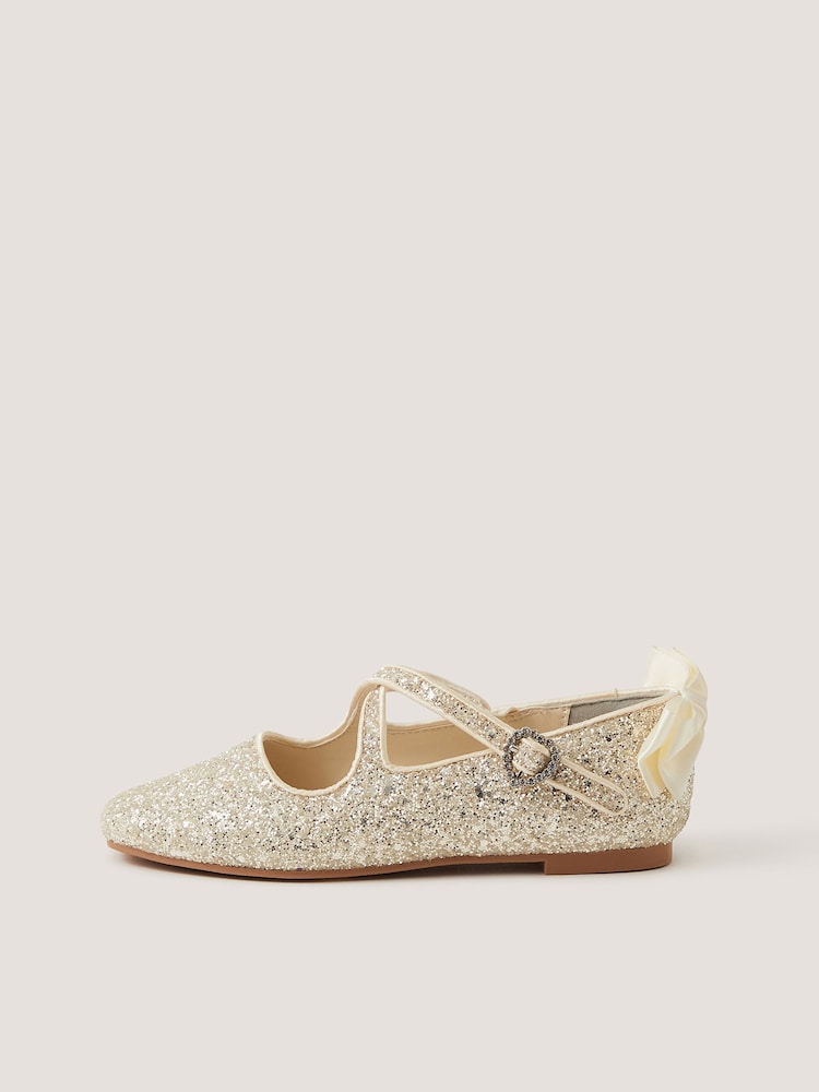 Monsoon Cream Glitter Crossover Ballet Flats - Image 2 of 3 Monsoon Cream Glitter Crossover Ballet Flats - Image 2 of 3