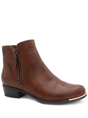 Rjava - Pavers Zip Fasten Brogue Trim Ankle Boots - Slika 2 iz 6