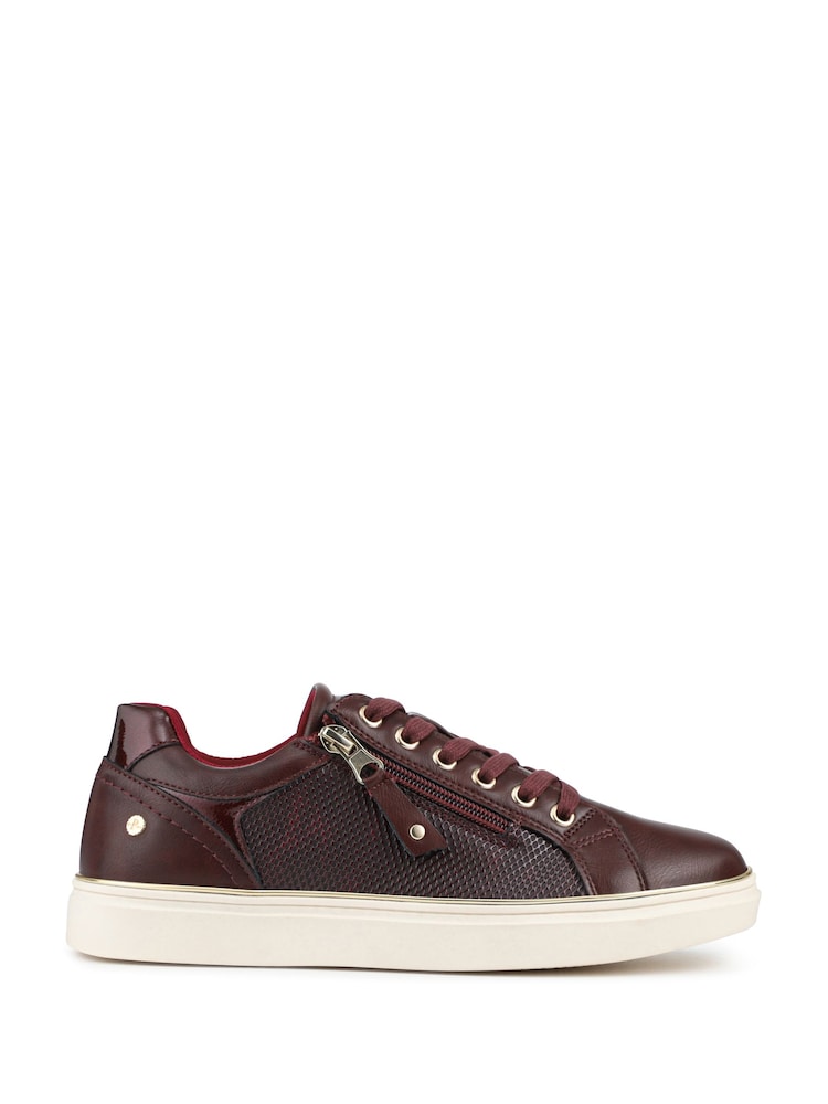 Pavers Burgundy Wide Fit Zip & Lace Trainers With Grip Sole - Image 1 of 5 Pavers Burgundy Wide Fit Zip & Lace Trainers With Grip Sole - Image 1 of 5